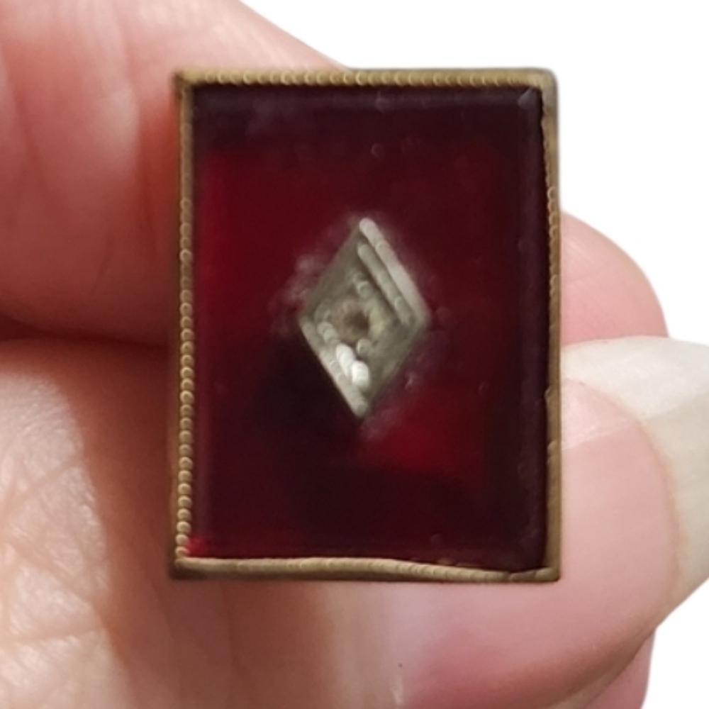Vintage Red Rectangular Single Cuff Link - image 1